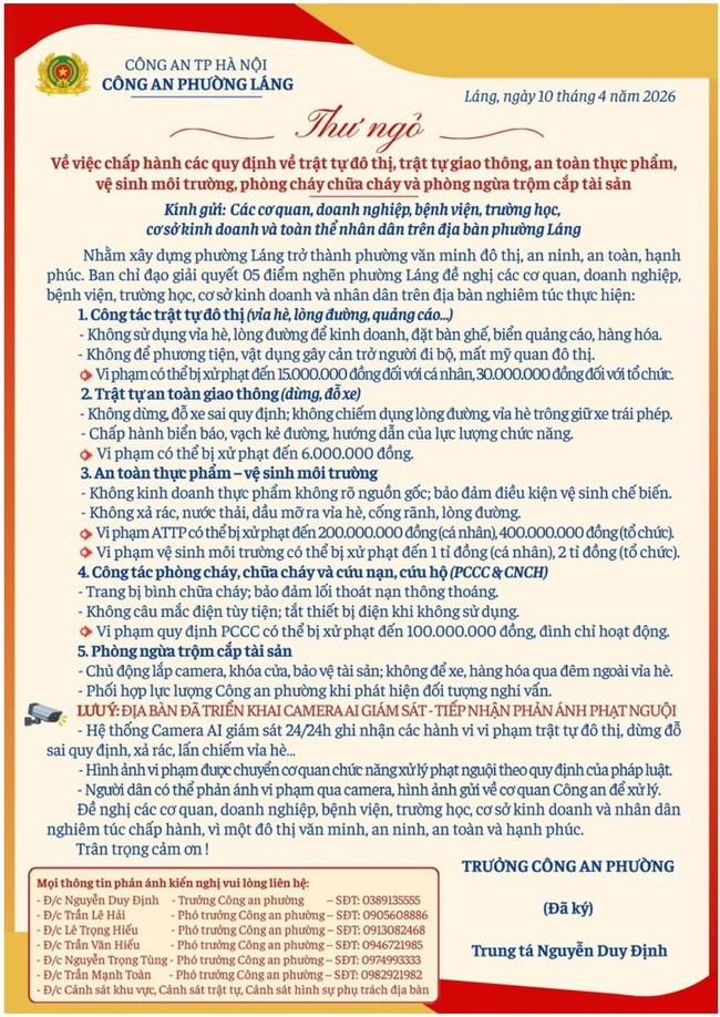 Phường Láng: Đẩy mạnh tuyên truyền, nâng cao ý thức chấp hành pháp luật trong nhân dân- Ảnh 1.