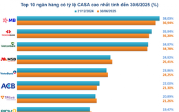 Top 10 ngân hàng có tỷ lệ CASA cao nhất nửa đầu năm 2025
